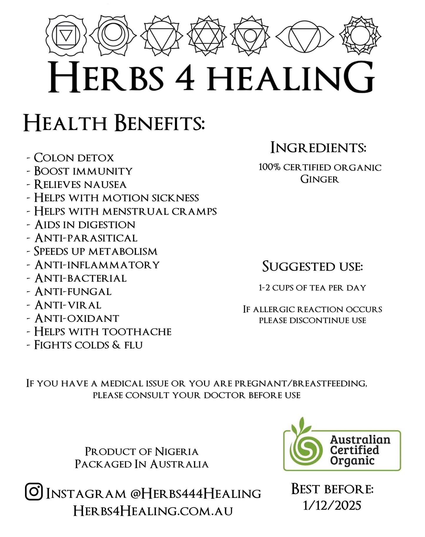 Certified Organic Ginger Tea (Detox / Anti-Inflammatory)